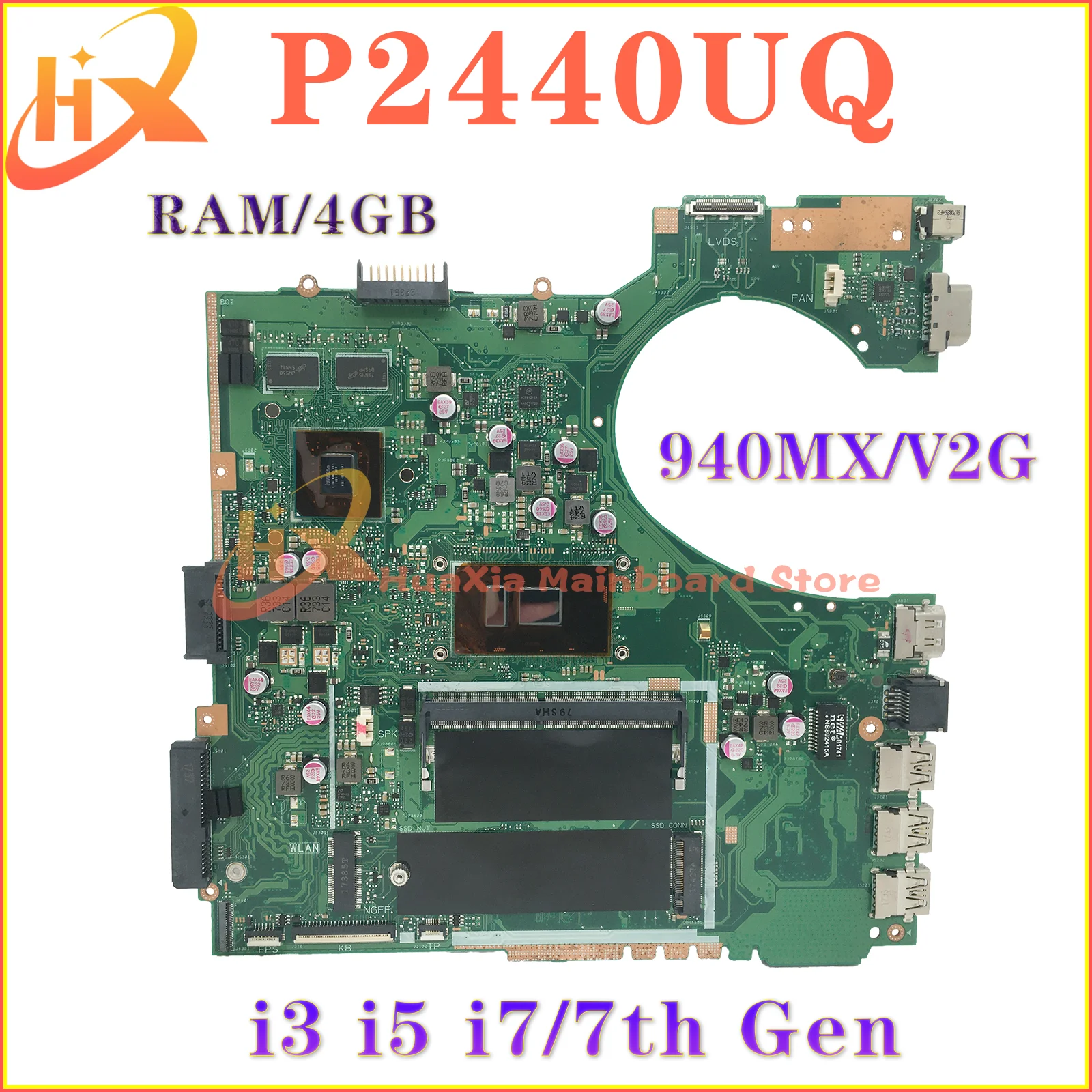 P2440U Mainboard For ASUS PRO P2440 P2440UQ P2440UA P2440UF Laptop Motherboard I3 I5 I7 7th/8th Gen 940MX/UMA 4GB/RAM 100% Test