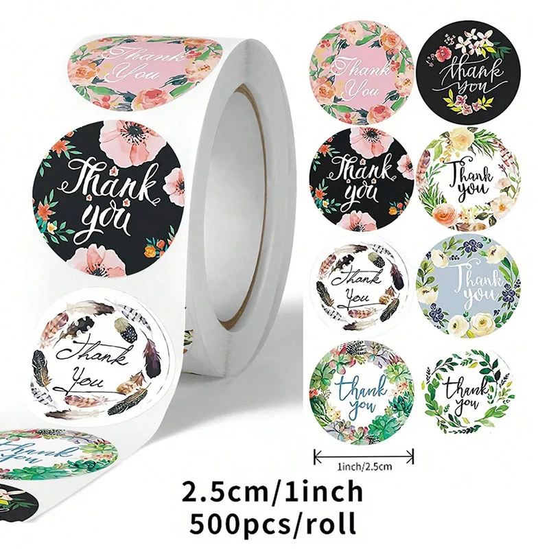 500 قطعة تسميات مستديرة ورق الكرافت شكرا لك ملصق Dragees كيس الحلوى زهرة هدية صندوق كعكة صناديق وتغليف ملصقات الزفاف #1