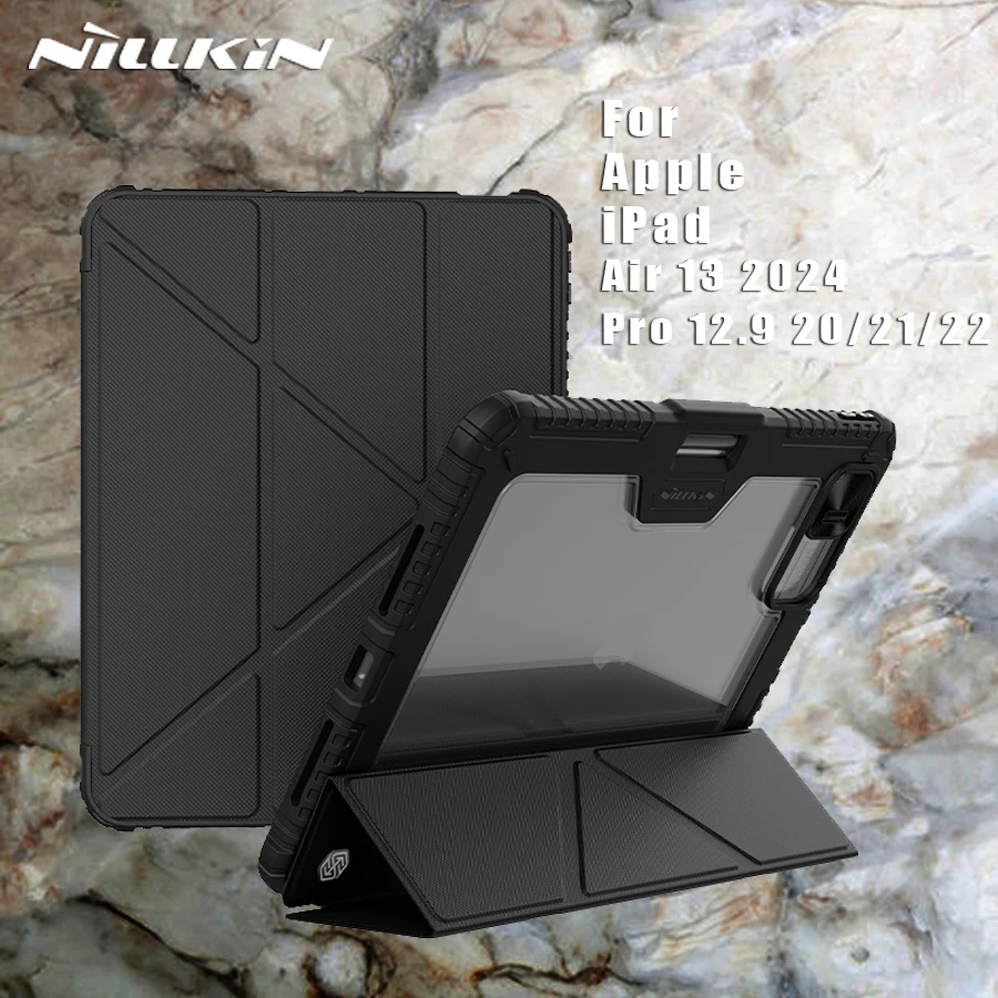 

Nillkin Armor Bumper for Apple iPad Air 13 2024 Pro 12.9 2020 2021 2022 with Pencil Holder Case Slide Camera Cover Flip Leather