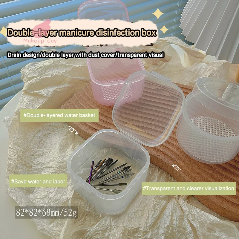

Double Layer Disinfection For Nail Art Drill Bits Cleaning Box Nail Bits Tools Filter Storage Box Manicure Sterilization Tool