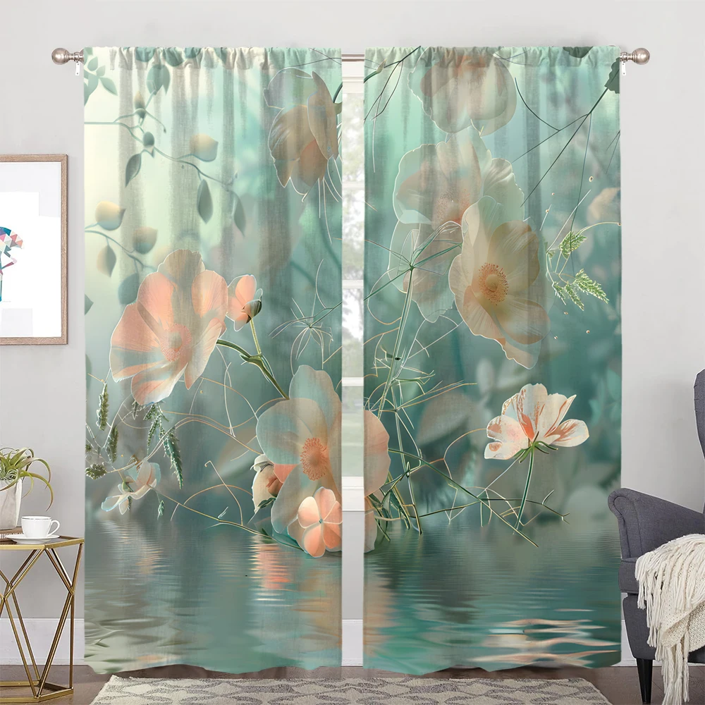 

Flowers in the water window Fresh and elegant Curtains living room bedroom Printed cute curtain