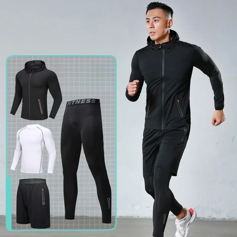 4pcs Fitness Clothing Set Breathable Sweat Absorbent Running Climbing Training Bottoms with Pockets Running Pants Gym Set