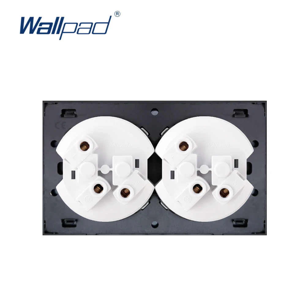 Double EU Wall Socket Matte Black Aluminum Frame Electrical Power Outlet, 146 * 86 mm Brushed Metal Panel, Wallpad L6