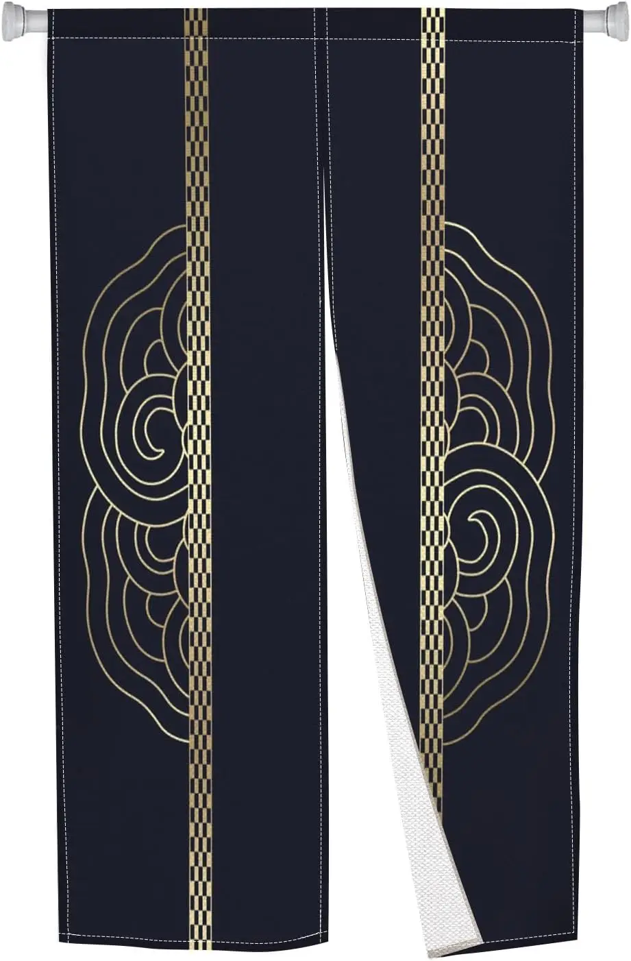 Black Wave Doorway Curtain Long Type Japanese Noren Window Treatment Hanging Door Tapestry Panel for Ukiyoe Room Divider Kitchen