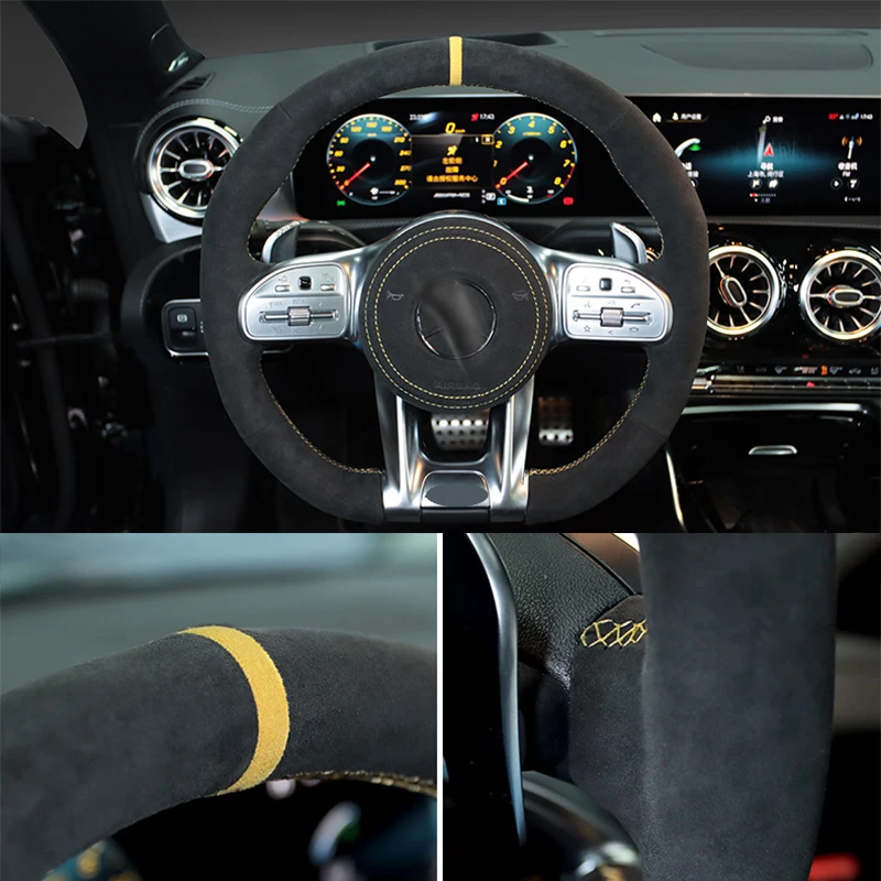 Alcantara Steering Wheel Cover for Mercedes Benz AMG GT C190 R190 W177 2018-2021 Real Alcantara