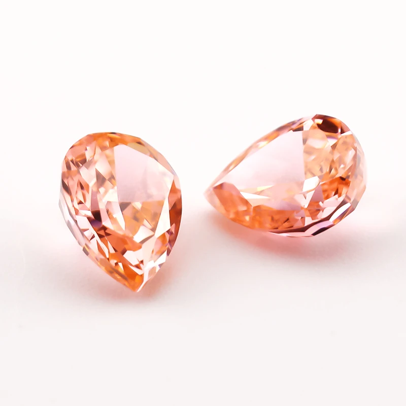 JIANGYUANGEMS 09#Morganite Color Pear Crushed Ice Cut Cubic Zirconia Stone 5A 6x8mm Zircon Loose CZ Synthetic Gems For Jewelry