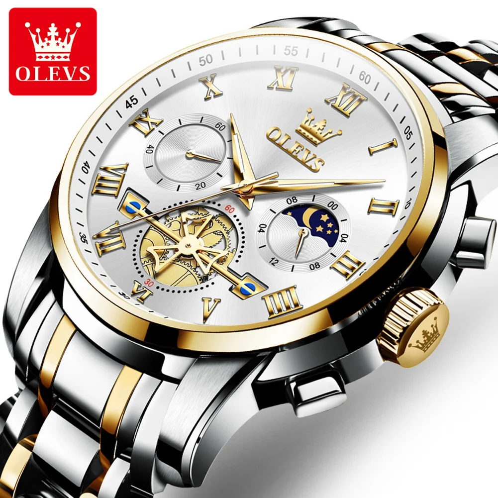 OLEVS Hot Chronograph Mens Watches Top Brand Luxury Sport Watch for Men Fashion Tourbillon Decorate Waterproof Quartz Wristwatch