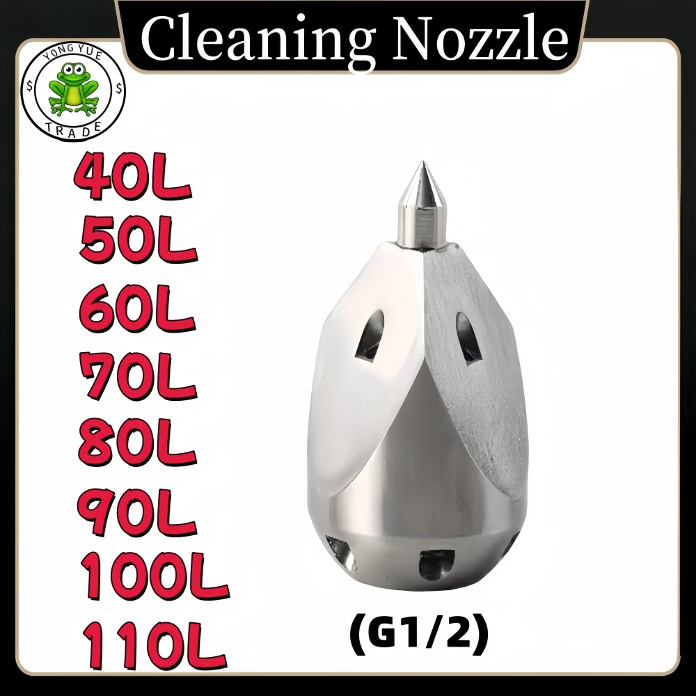 40L~110L Stainless Steel High Pressure Cleaning Machine Nozzle Sewer Cleaning Nozzle Pipeline Dredging Tool 1/2 Inch Interface