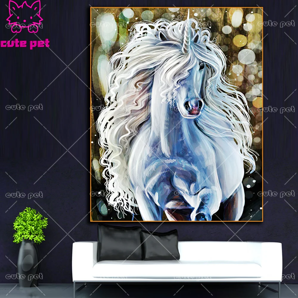 Diy white Animal unicorn 5d diamond painting round diamond mosaic home decoration embroidery pattern embroidery handmade gift