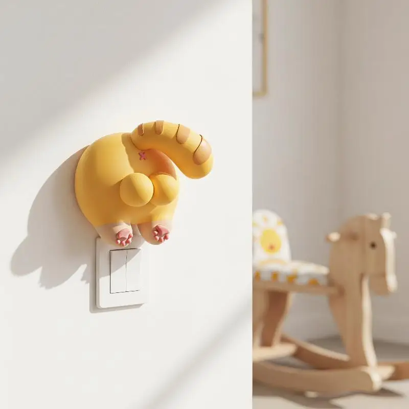 Kreativer orangefarbener Katzen-Po-Schalter-Panel-Aufkleber, niedlicher 3D-Tier-Aufkleber, abnehmbar, für Kinderzimmer-Wanddekoration. – Detail 2