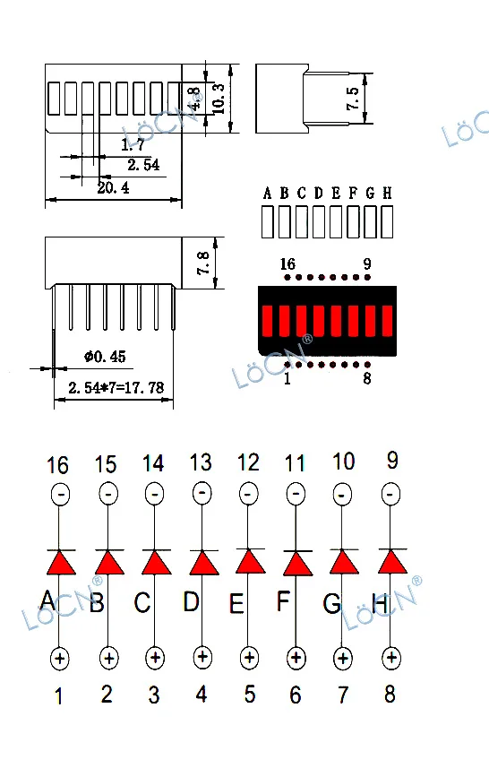 50pcs LED Display Bargraph Light 8 segment RED BLUE YELLOW PURE GREEN single color digital tube board DIY module Ultra Bright