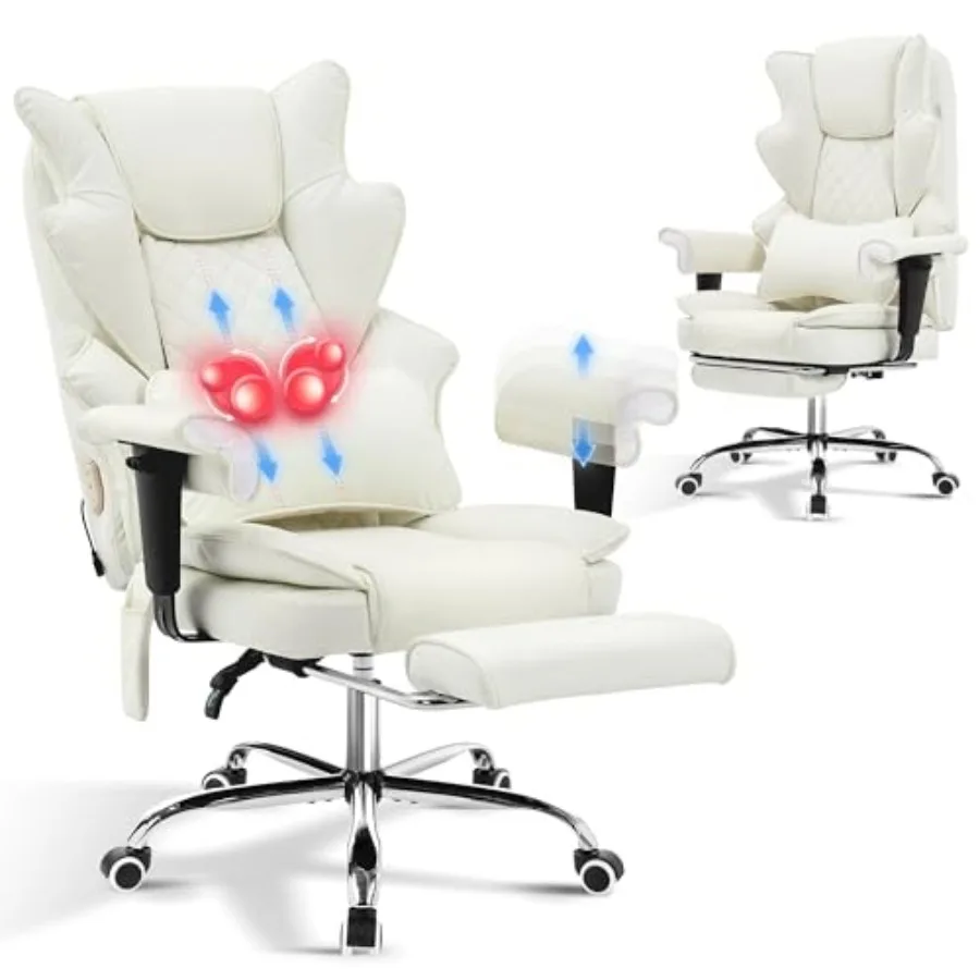 3D Kneading Massage Heated Leather Office Gaming Chair for home and office use, black premium leather, ergonomic support and he