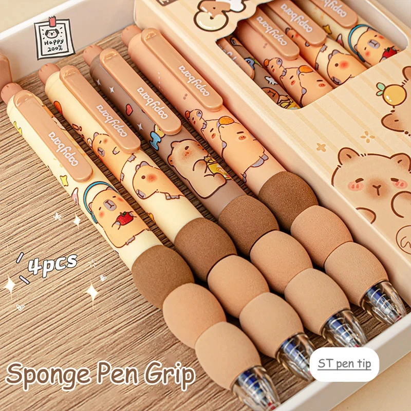 

Набор из 4 шт. ручек-карандашей с изображением мультяшной капибары, стираемые, с синим чернилом, мягким захватом, быстросохнущие, нейтральные, для студентов и школы ​ Кавайные канцелярские товары