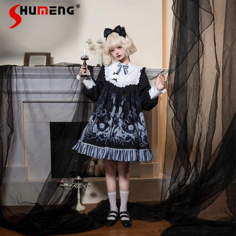 

New Japanese Rojita Vestidos Bandage Cartoon Original Lolita Dark Long Sleeves Op Lace Autumn And Winter Dress Halloween Clothes