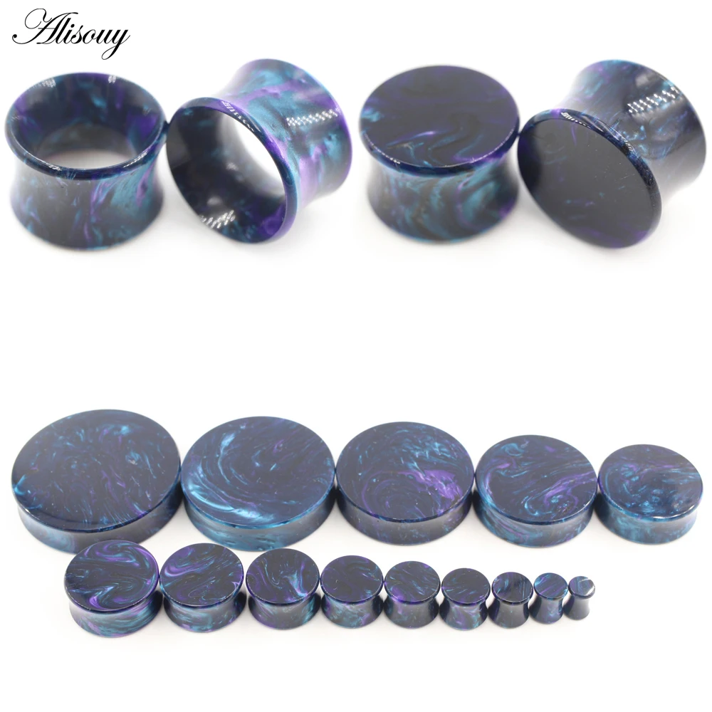 2PCS Acrylic Blue Purple Nebula Solid Hollow Flared Ear Plugs Tunnels Expander Stretcher Earrings Gauge Piercing Body Jewelry