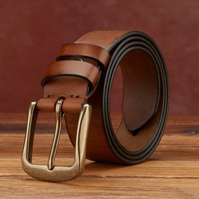 leather top layer belt for men handcrafted versatile men's copper-buckle
