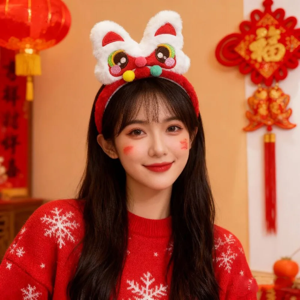 

Creative Cartoon New Year Headband Horse Doll Lion Dance Horse Hairband Hair Hoop Good Luck Plush Horse Headband Photo Prop