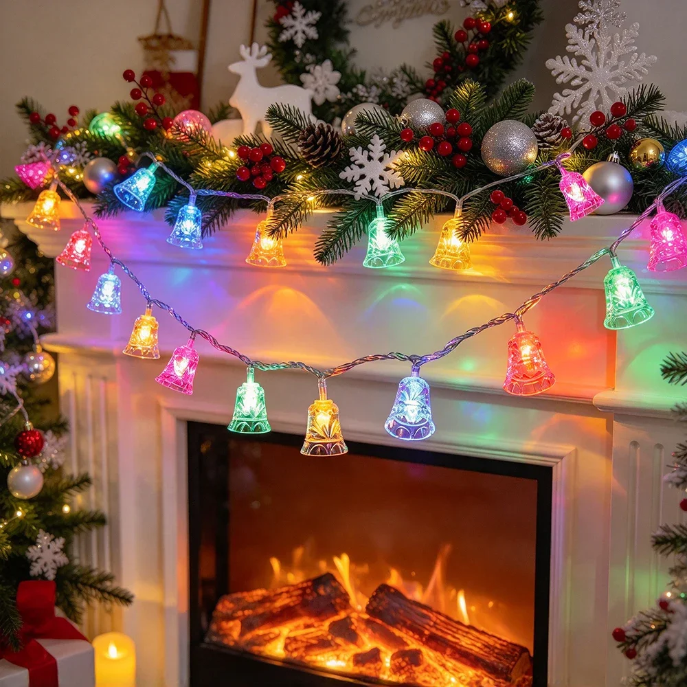1PC 6M/40LED USB Christmas Bell String Lights, Indoor&Outdoor Christmas LED String Light for Xmas Tree Party Wedding Home Decor