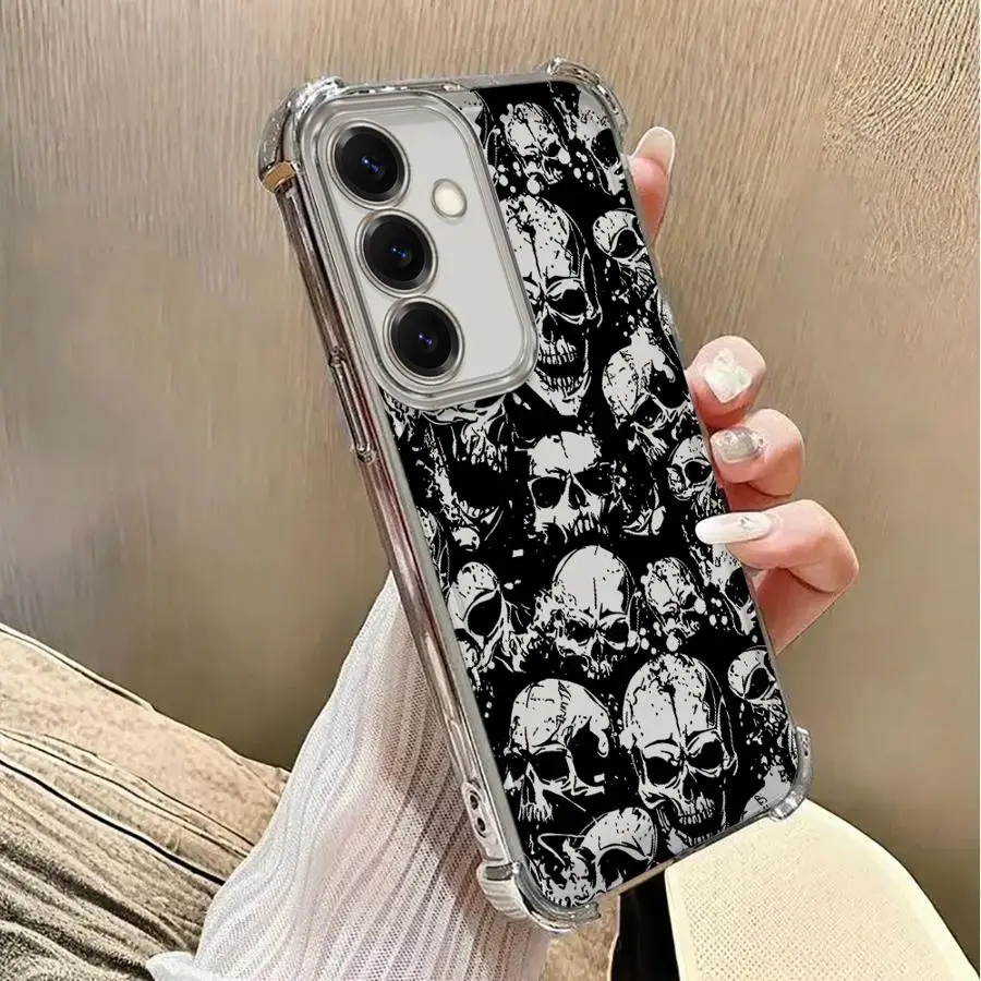 واضح غطاء القضية لسامسونج غالاكسي A21s A24 A52 A16 A17 A15 A13 A26 A25 A33 A35 A36 الرعب موضة الجمجمة الفن