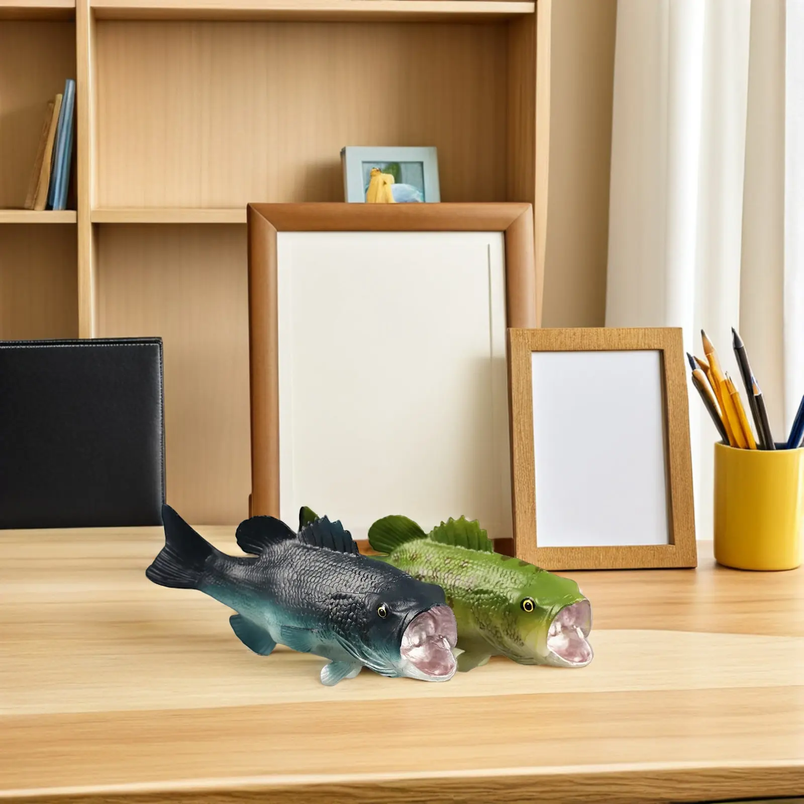 

Набор из 2 реалистичных пластиковых фигурок рыбы-баса для развития когнитивных способностей детей, декора дома, статуэтка рыбы, маленькое украшение для стола