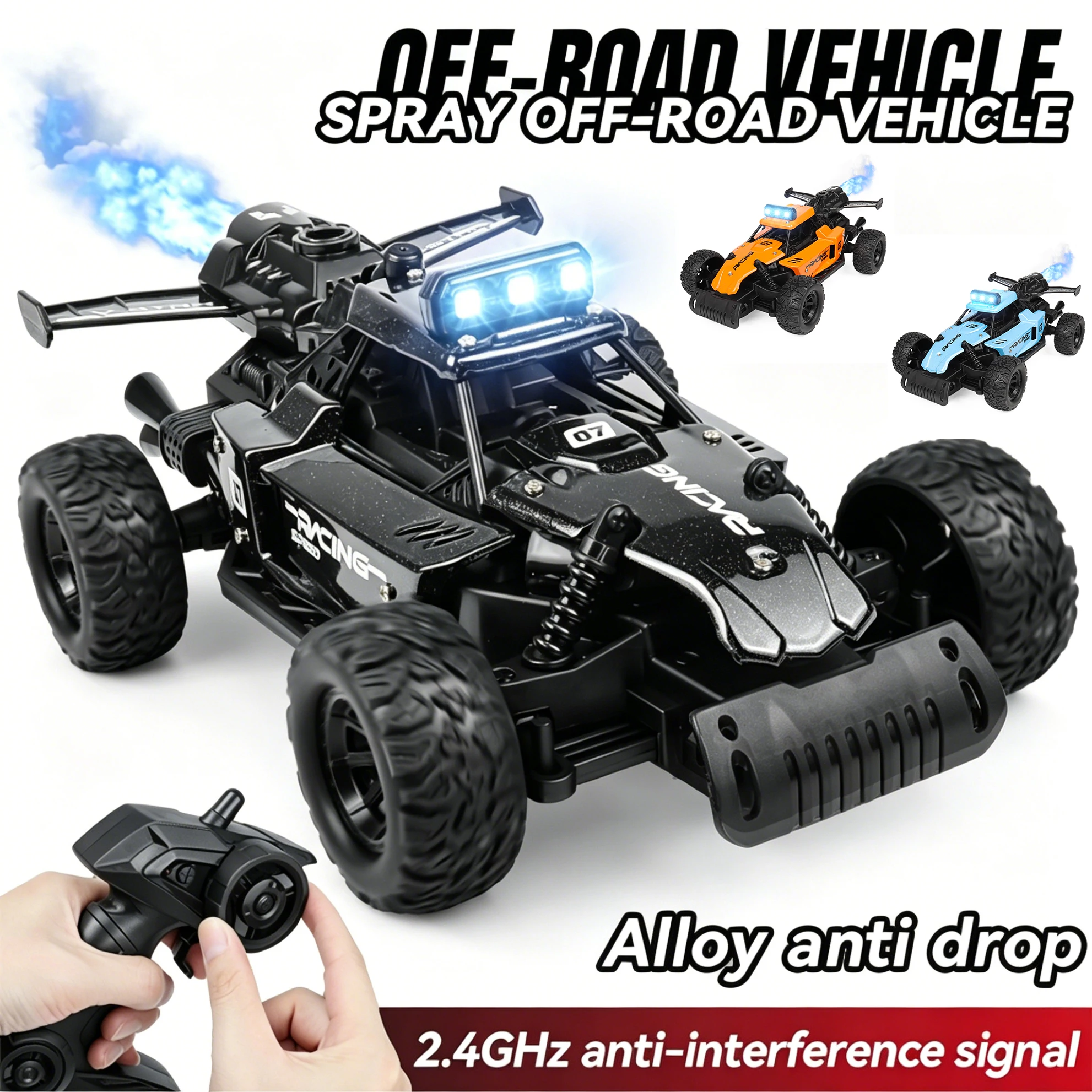 

1:18 High-Speed Remote Control Car 20km/h 2.4G Off-Road Vehicle with LED Lights, Spraying Function, Racing Toy, Climbing Car