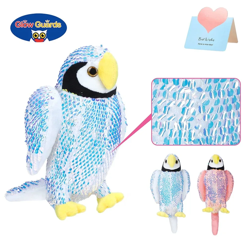 Sequin Stuffed Bird Toy Parrot Plush Toy Blue Glitter Simulated Animal Pillow Ornaments Interactive Gifts for Girls Kids Baby