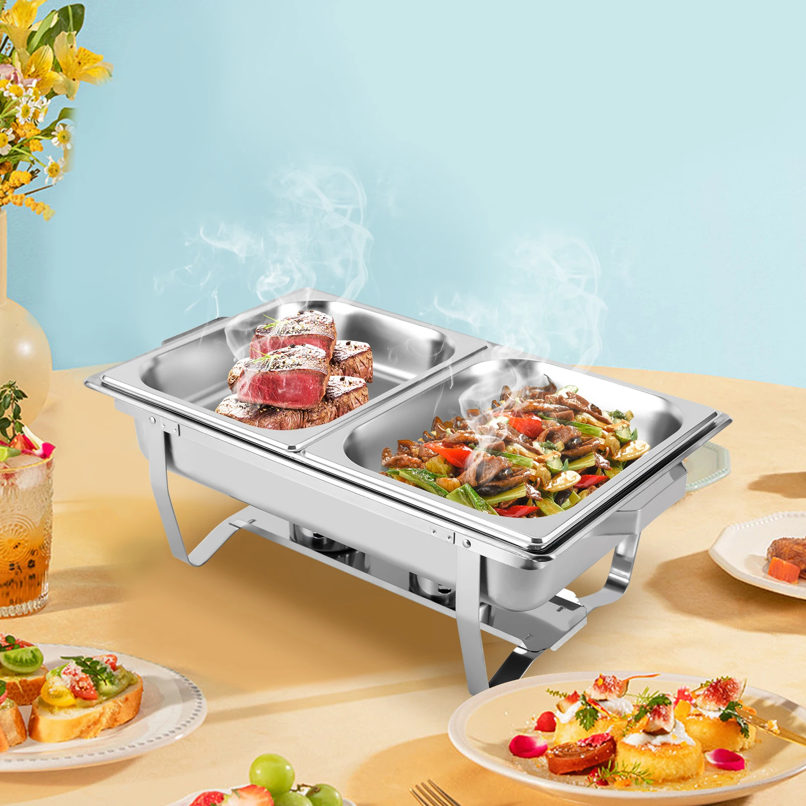 

Stainless Steel Catering Chafer Chafing Dish Set Buffet Party Food Warmer NEW