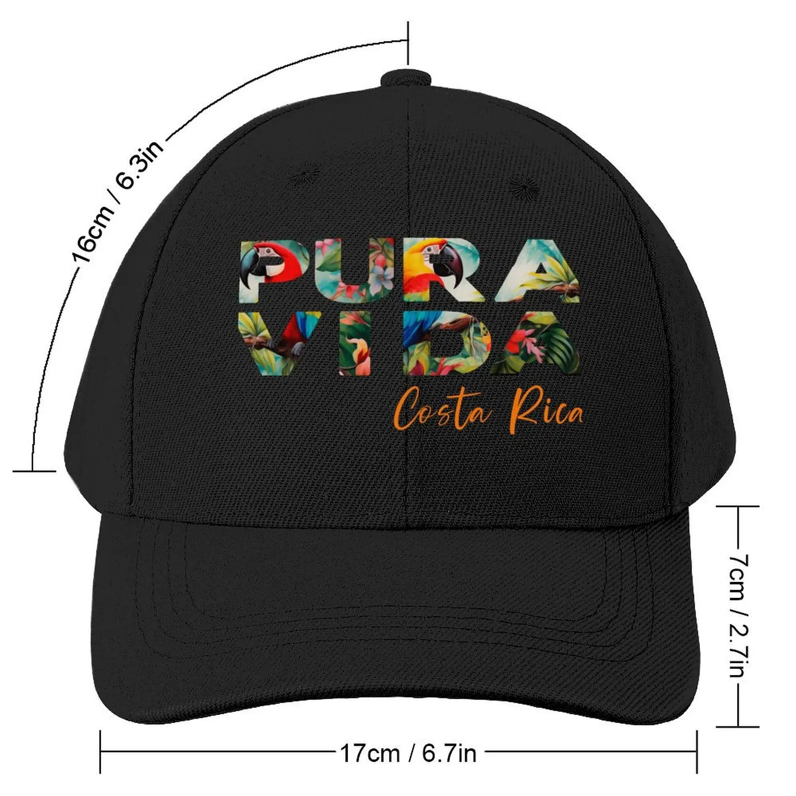 Pura Vida Costa Rica Saying Baseball Cap fishing hat Rave Bobble Hat Wild Ball Hat Male Women's