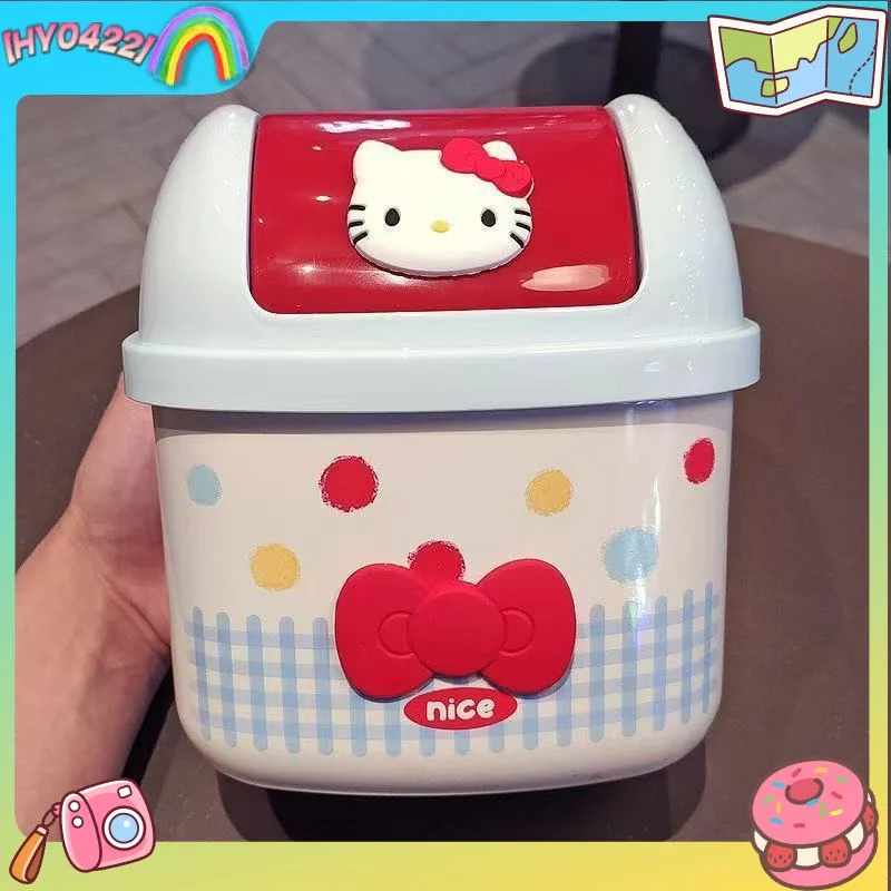 Cute Kt Cartoon Flip Top Desktop Trash Can Cute Mini Storage Bin Office Home Desk Waste Basket Creative Kids Children Gift