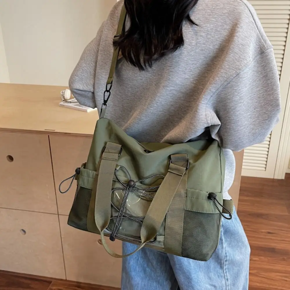 

Простая повседневная нейлоновая большая сумка, легкая однотонная дорожная сумка для багажа, портативная спортивная сумка для фитнеса на шнурке, дорожная сумка