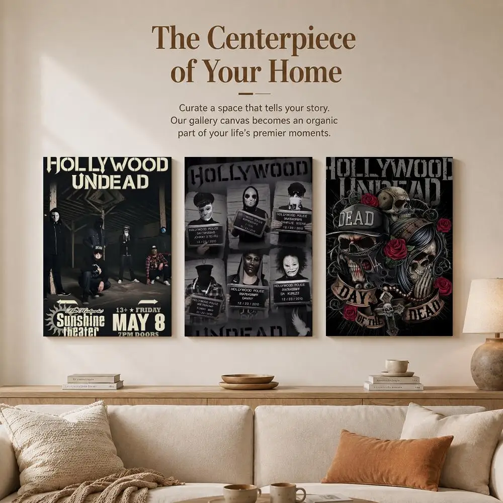 H-Hollywood U-UndeadS Band Framed Wall Painting Wood Canvas Poster For Living Room Bedroom Hallway Office Home Decor Gift