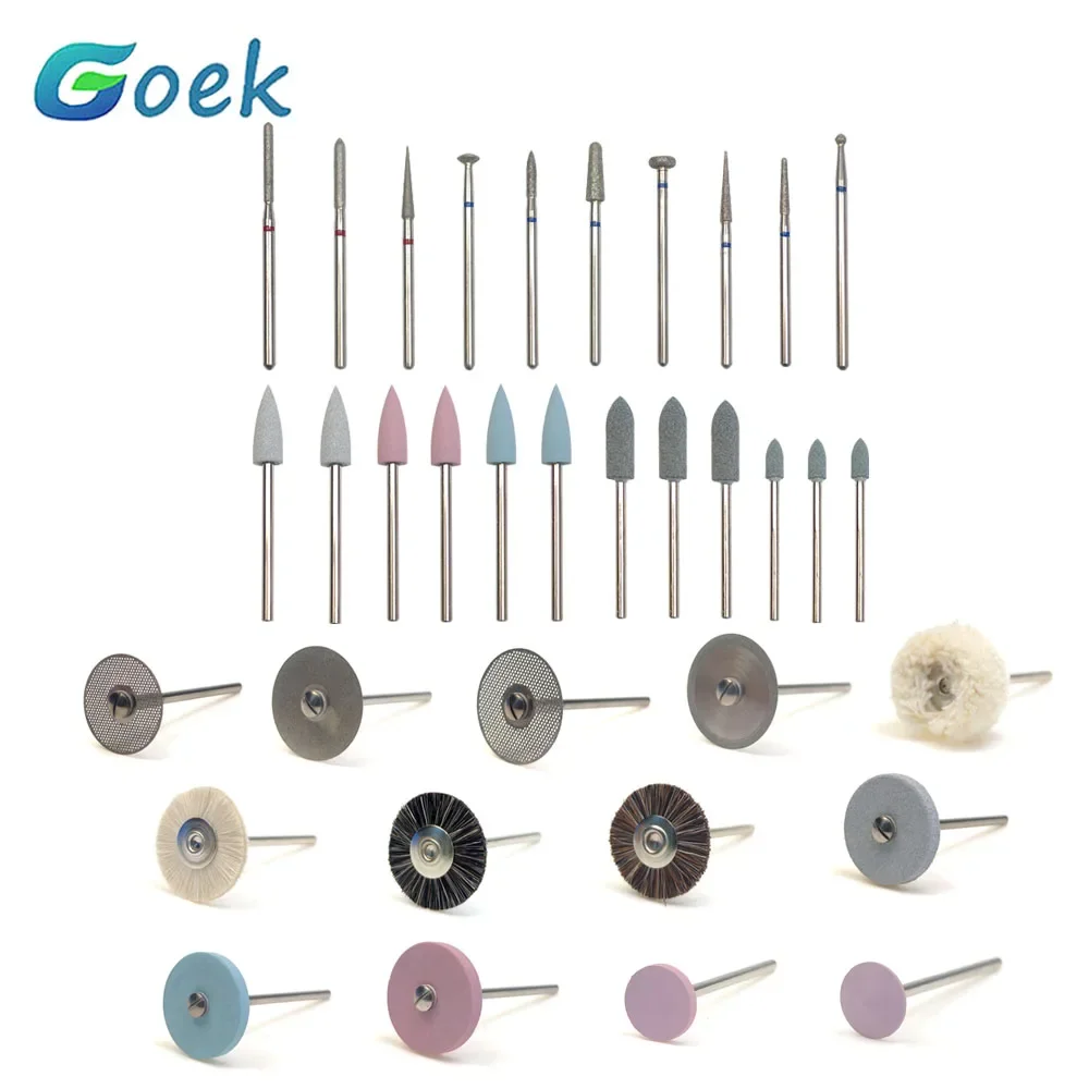 35pcs/Set Dental Popular HP Drills&Brushes Kit for Grinding or Polish Ceramics / Porcelain 7pcs Reusable Mandrels Stainless Tool