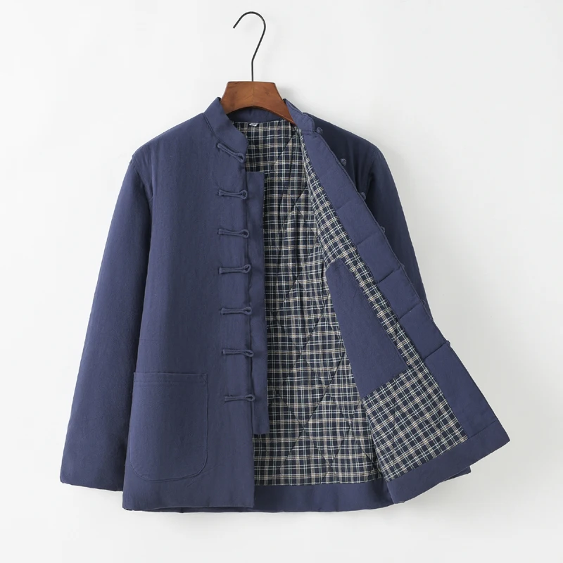 

Men's Cotton Padded Jaet Pure Cotton Manin Collar Button up Retro Sle Chinese Ethnic Busin Casual Long Coat Coat