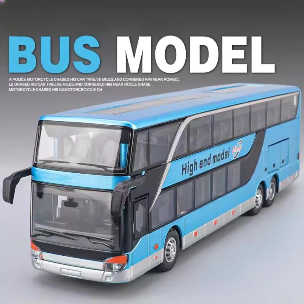 1:30 Scale Business Alloy Bus Model Toy Car Long-distance Double-decker Buses Sound Light Pull Back Models Toys Christmas Gifts