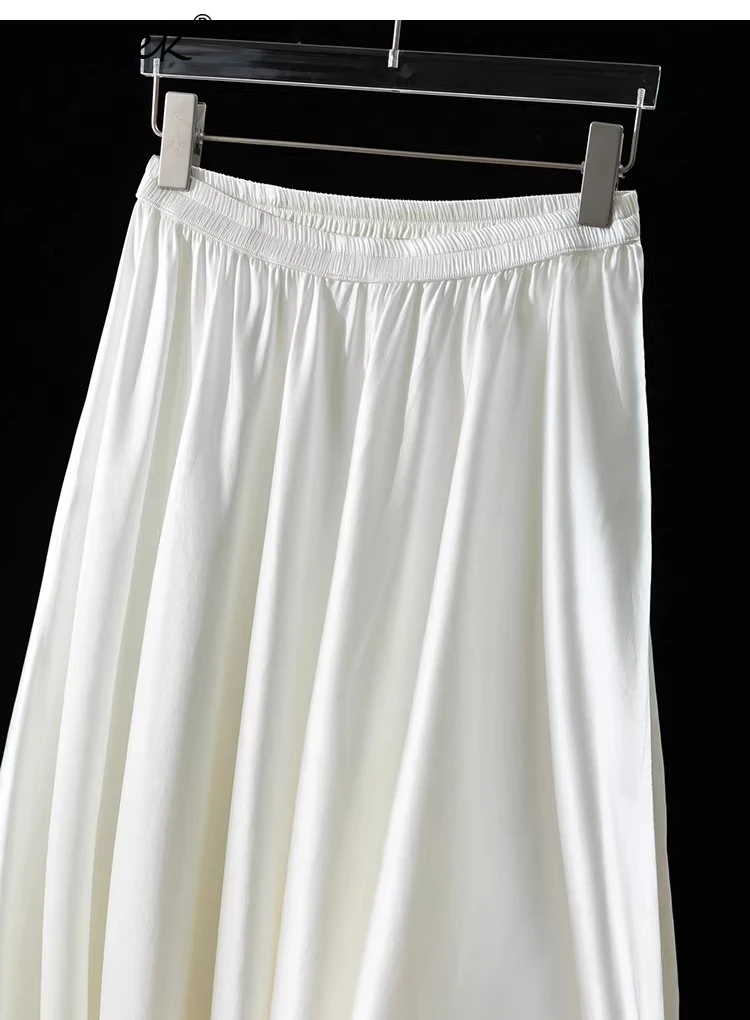 Tcyeek 92% Real Silk Long Skirts for Women 21MM Silk Female Clothing 2026 Spring Summer Elegant White Skirt Faldones Para Mujer