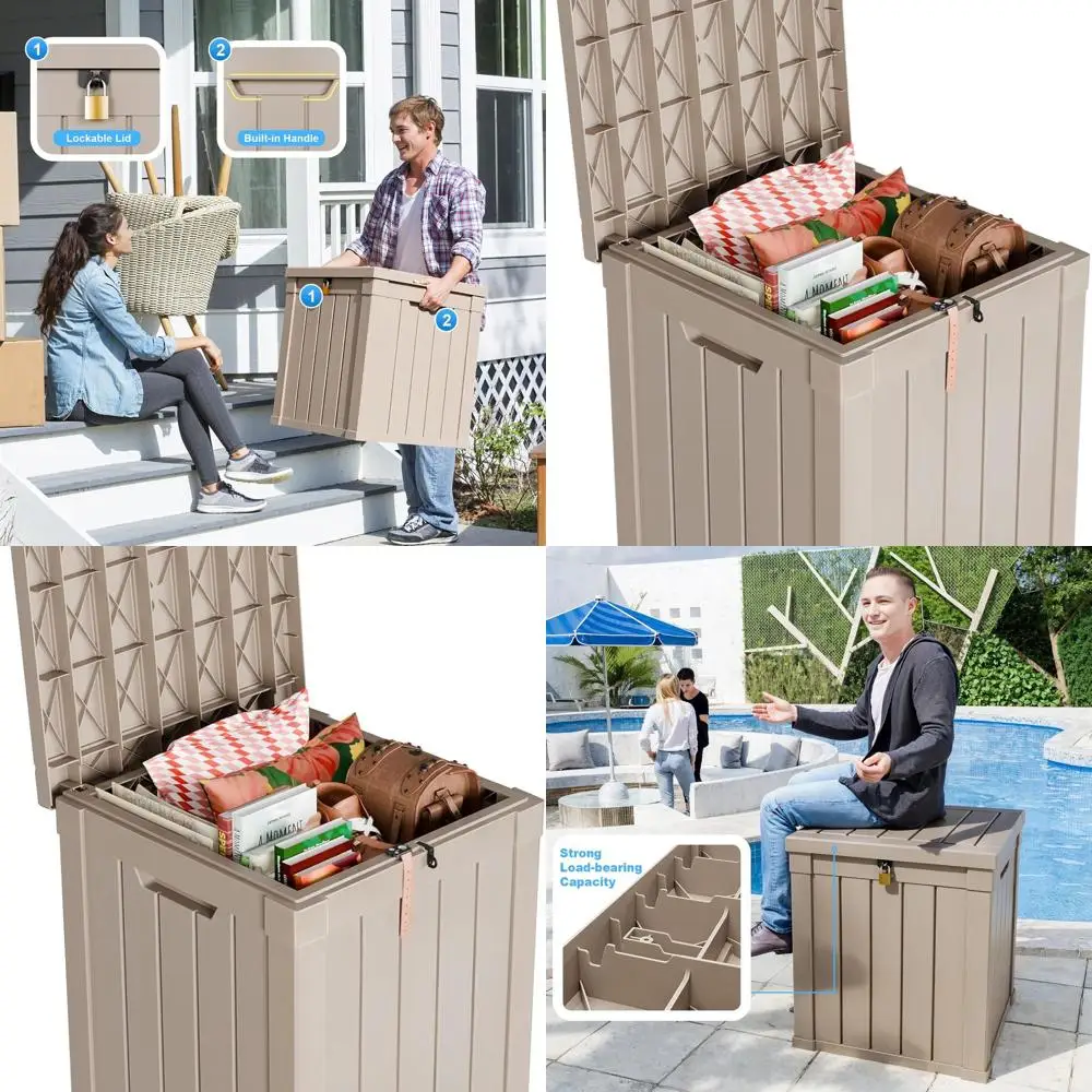 

Weatherproof 50 Gallon Deck Box with Lock, Outdoor Patio Storage for Cushions, Furniture, Garden Tools, Pool Gear (Grey)