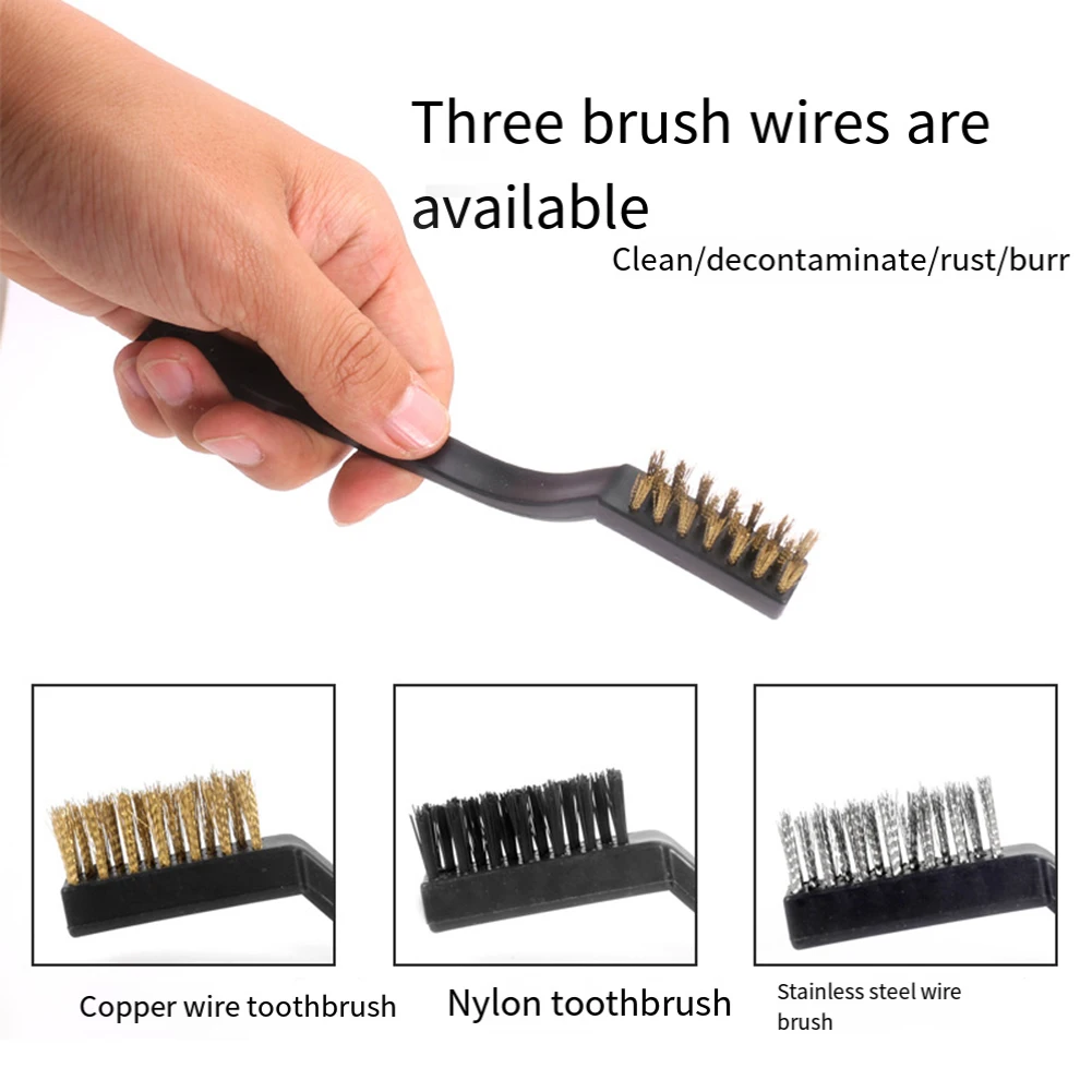 3pcs Versatile Cleaning Tool 7 Inches Cleaning Toothbrush Copper Wire Stainless Steel Nylon Brush Rust Removal Toothbrush Style