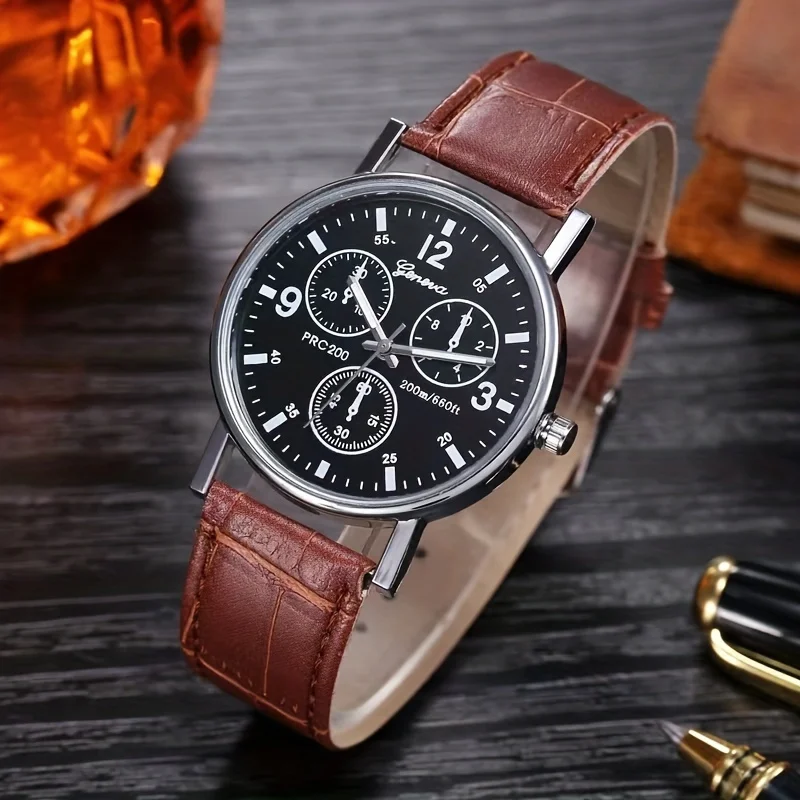 

Round Pointer Quartz Watch For Women Men Three Time Zone Classic Arabic Dial Wristwatch With PU Leather Watchband