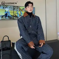 LUZHEN Spring New Men's Two Piece Printing Denim Jackets Sets Korean Style Loose Straight Jeans Classic Street Short Coat 94e1e5