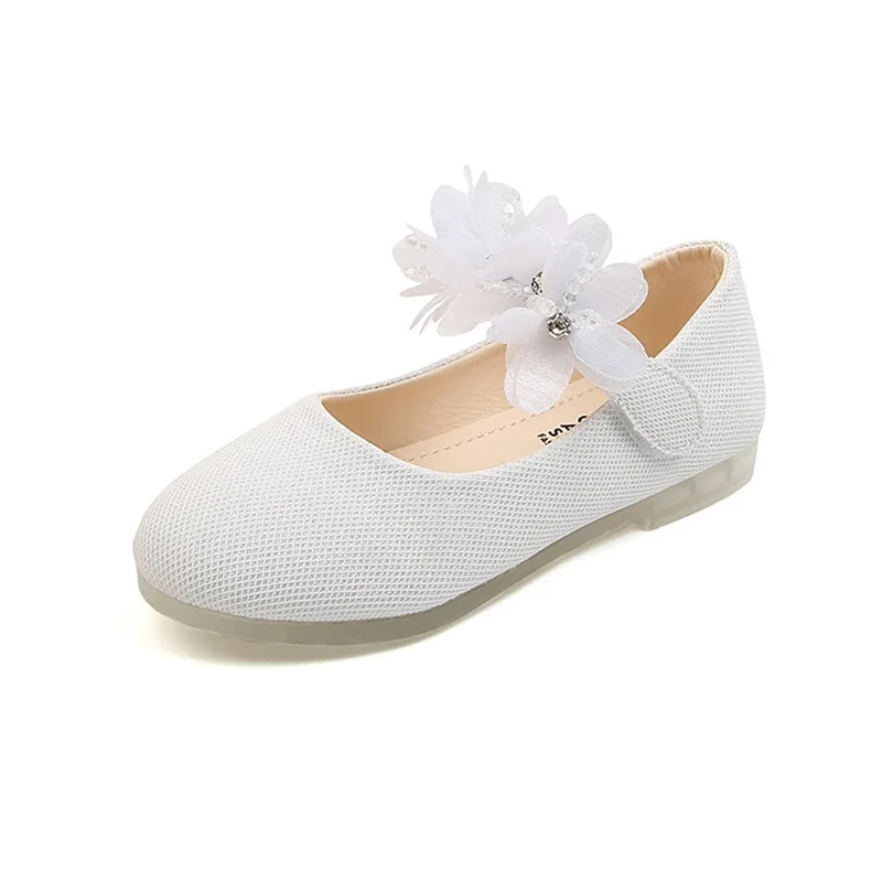 Bambini fiori Casual scarpe in pelle scarpe da principessa per ragazze scarpe da ballo con fondo morbido in cristallo per bambini medi e piccoli