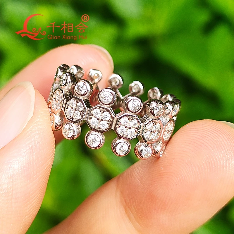 9.5mm 925 silver melee Round hollow ring   D VVS moissanite Ring  Wedding Engagement Ring Ladies men