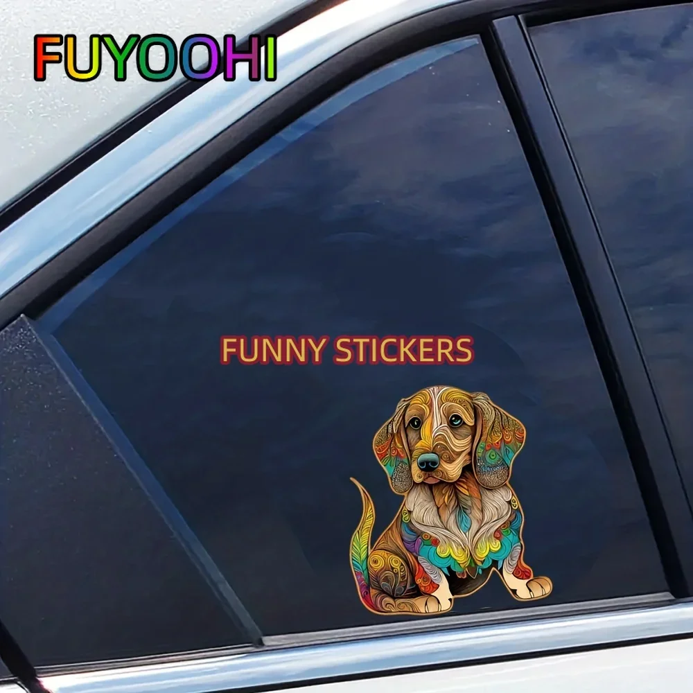 FUYOOHI نمط الكلب، ملصقات السيارات، ملصقات مقاومة للخدش، عالمية لجميع أجسام السيارات، ملصقات الخوذة، ملصقات الكمبيوتر المحمول