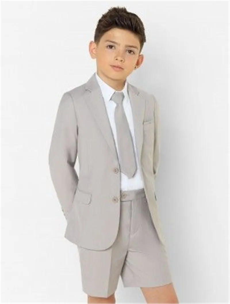 Summer Seersucker Suit For Beach Wedding Notch Lapel Baby Kids Formal Suit Party Children Tuxedos(Jacket+Short Pant)