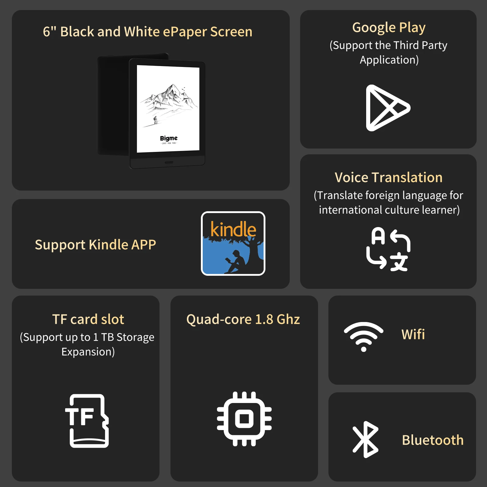 portable ebook reader 6'' e-paper electronic reader Android open system support Google Play Kindle APP ereader tablet