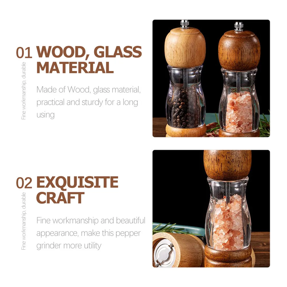 2Pcs Manual Pepper Grinder Salt and Pepper Mill High Hardness Grinding Core Wear Resistant Kitchen Gadget for Home Restaurant