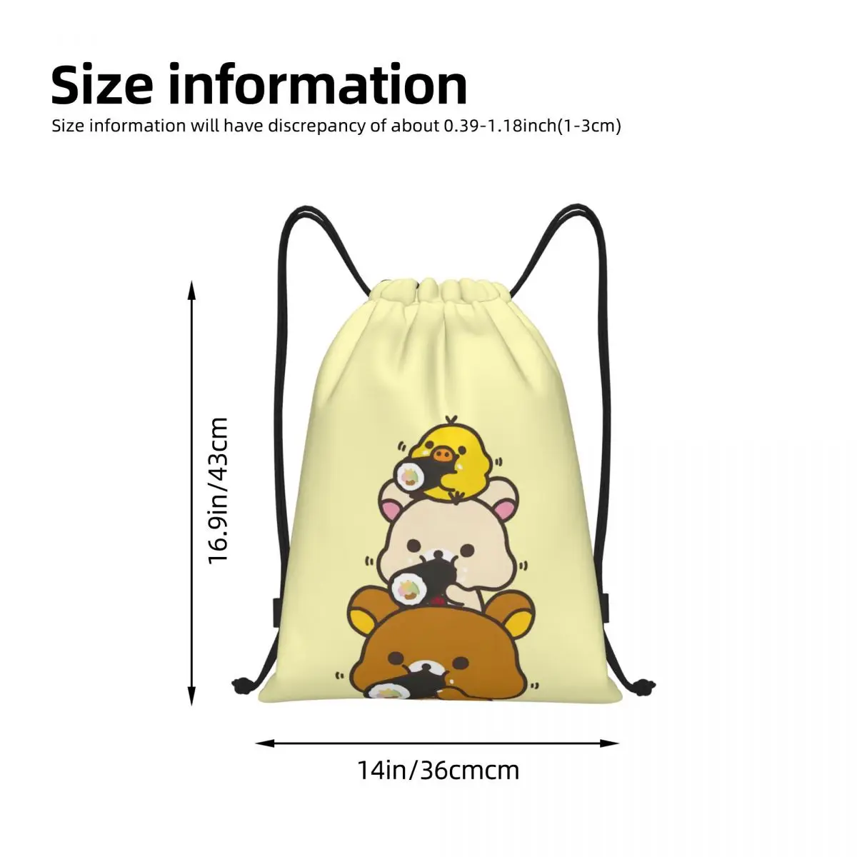 사용자 정의 Rilakkuma Drawstring 가방 남자 여자 휴대용 스포츠 체육관 Sackpack 귀여운 곰 훈련 배낭