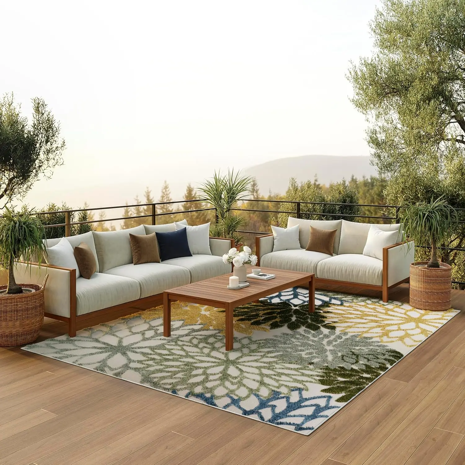 

Home Aloha Tropical Indoor/Outdoor Green Multicolor 6' x 9' Area Rug, Easy Cleaning, Non Shedding, Bed Room, Living Room, Din