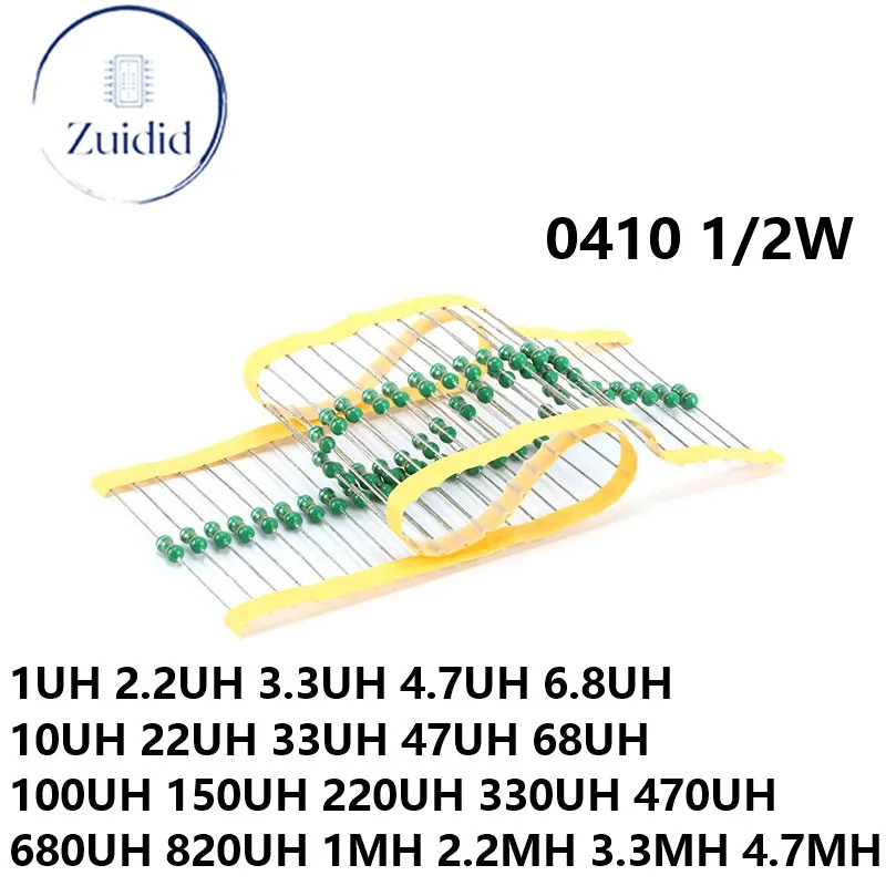 50pcs 0410 1/2W Color Ring Inductors Axial RF Choke Coil 0.5W Inductance DIP 1UH 2.2UH 3.3UH 4.7UH 6.8UH 1MH 2.2MH 3.3MH 4.7MH