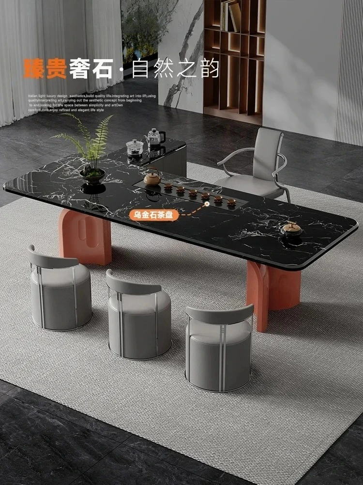

A Light luxury natural luxury stone black rose tea table Italian minimalist high-end villa home