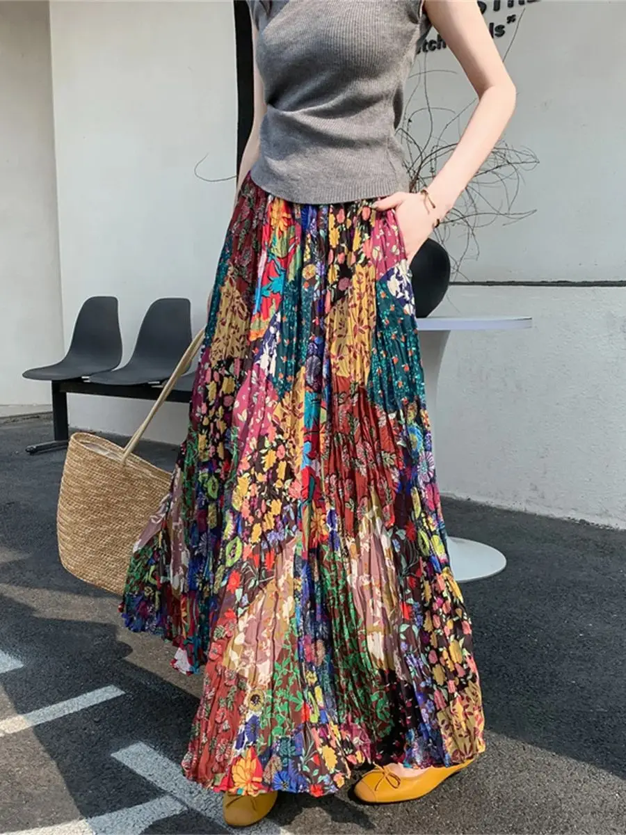 

Летняя богемная длинная юбка женская, новинка 2025, модная приморская пляжная юбка для женщин, винтажные юбки с цветочным принтом